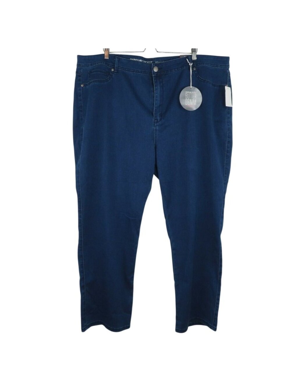 Avenue Womens Plus Size 28 Average Straight Leg Solid Blue Wash Denim Jeans NEW